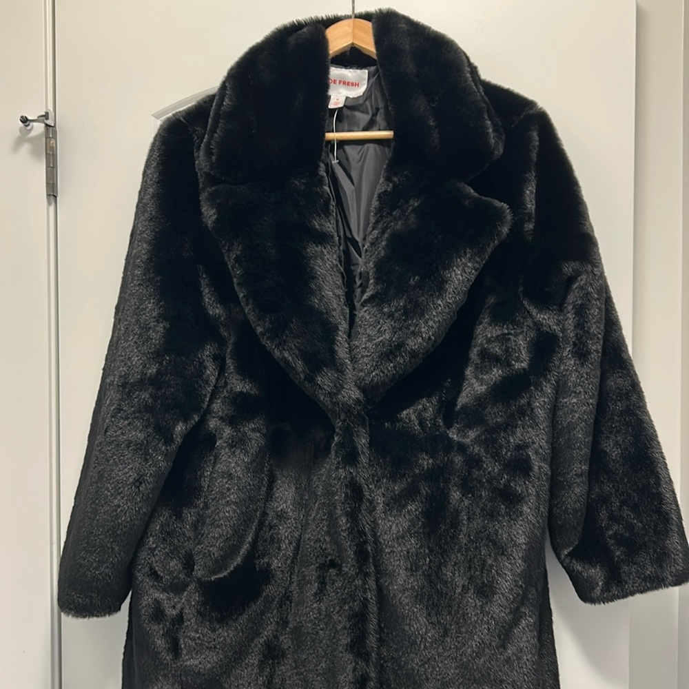 Black faux fur coat